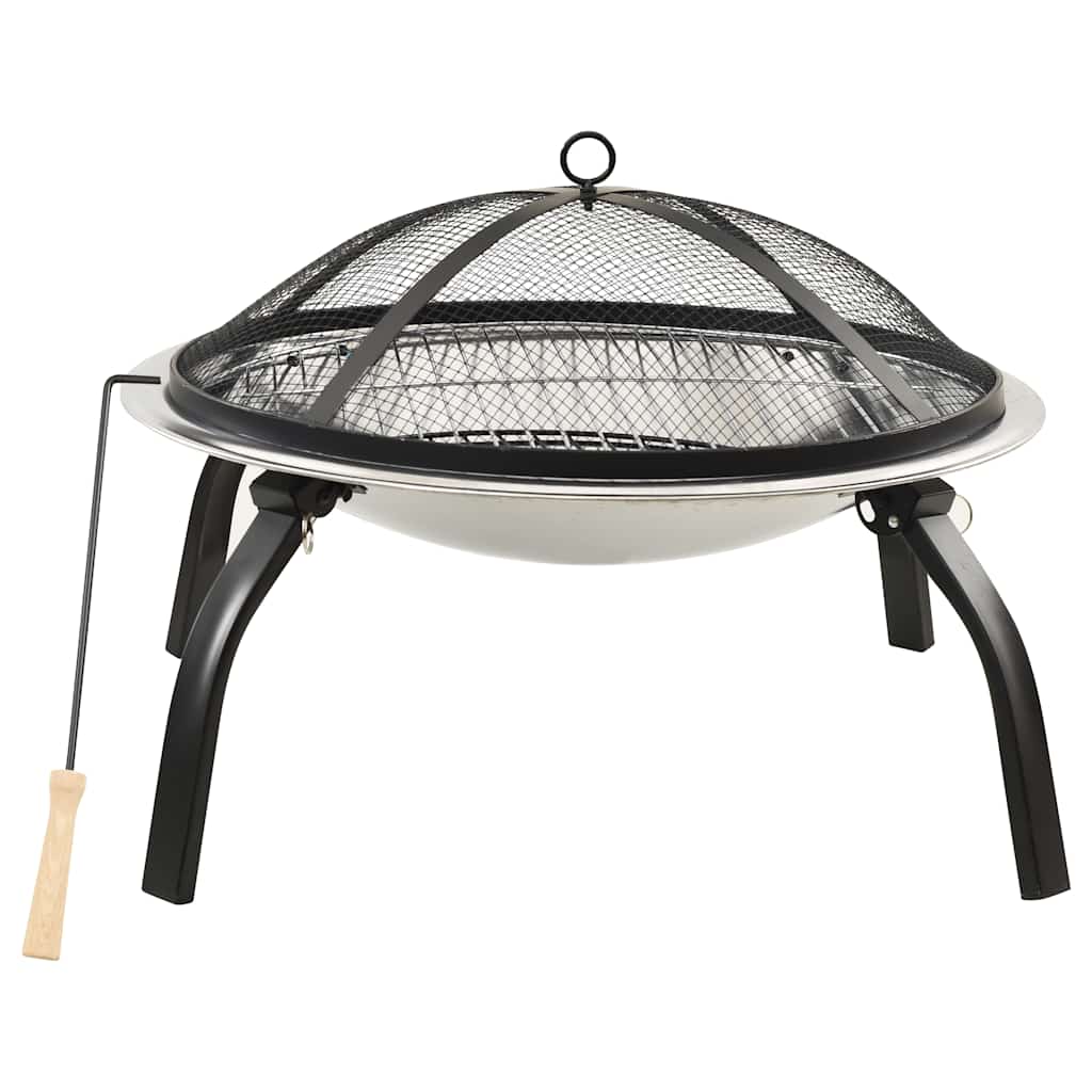 2-in-1 Fire pit and grill with fire rake 56x56x49 cm stainless steel