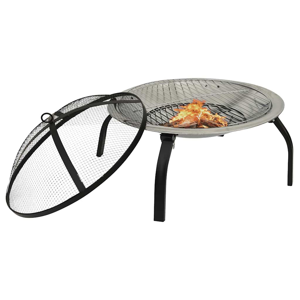 2-in-1 Fire pit and grill with fire rake 56x56x49 cm stainless steel