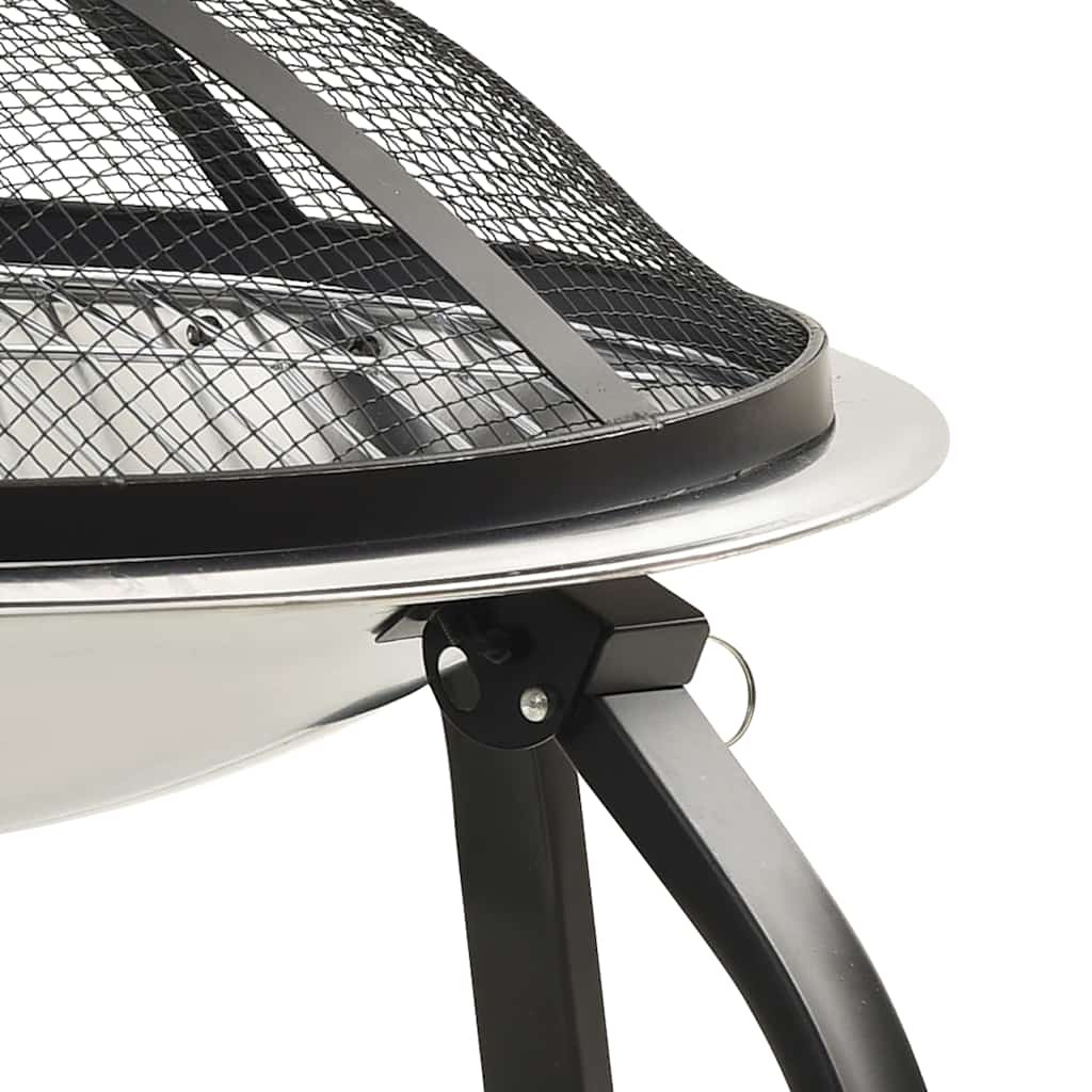 2-in-1 Fire pit and grill with fire rake 56x56x49 cm stainless steel