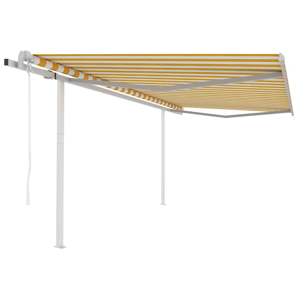 Automatic retractable awning with poles 4x3 m yellow and white