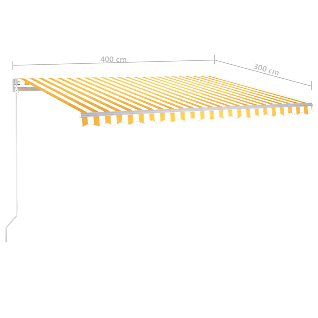Automatic retractable awning with poles 4x3 m yellow and white
