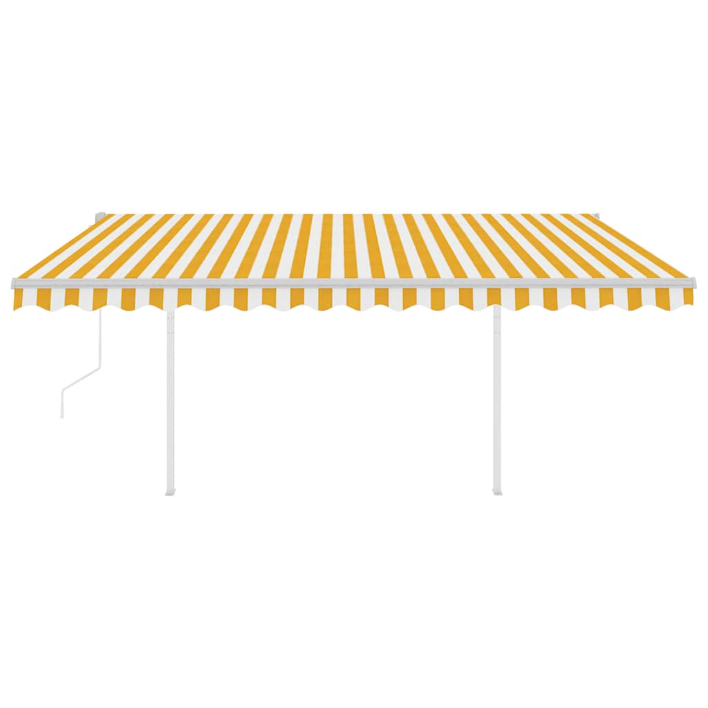 Automatic retractable awning with poles 4x3 m yellow and white