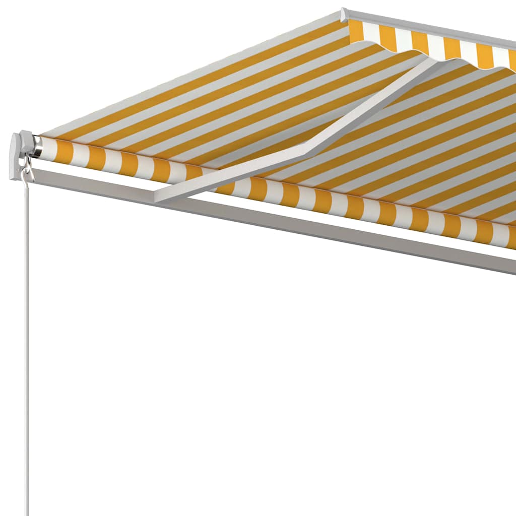 Automatic retractable awning with poles 4x3 m yellow and white