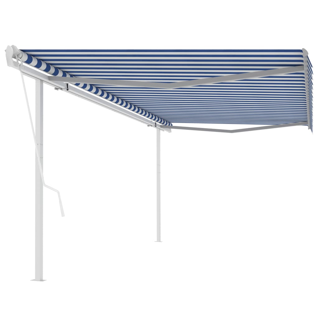 Automatic retractable awning with poles 5x3 m blue and white
