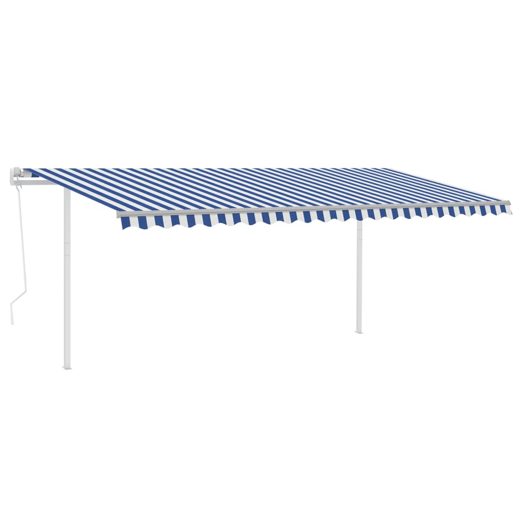 Automatic retractable awning with poles 5x3 m blue and white
