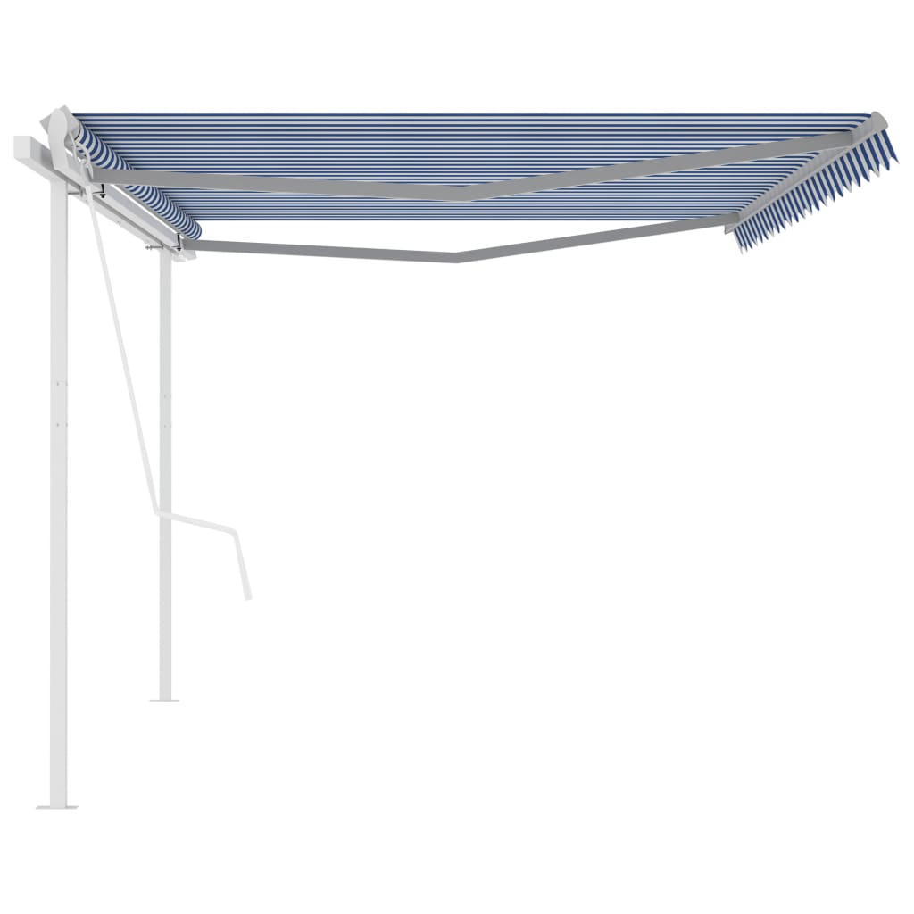 Automatic retractable awning with poles 5x3 m blue and white
