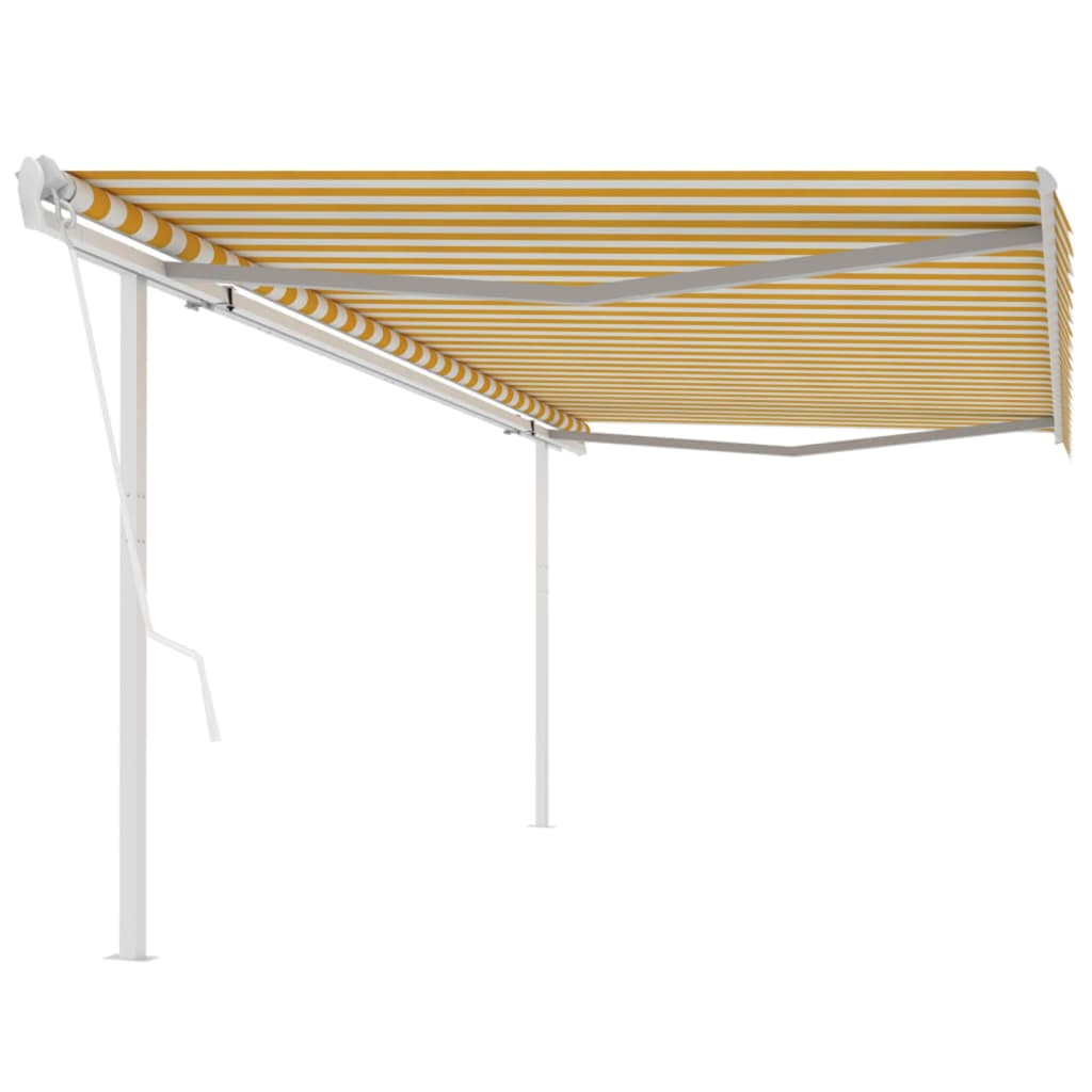 Automatic retractable awning with poles 5x3 m yellow and white