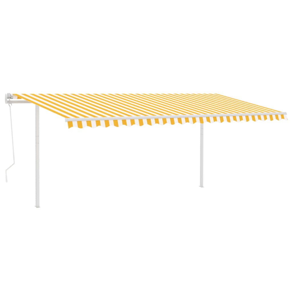 Automatic retractable awning with poles 5x3 m yellow and white