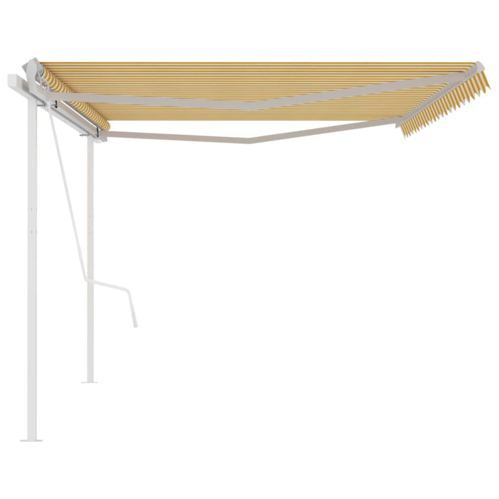 Automatic retractable awning with poles 5x3 m yellow and white