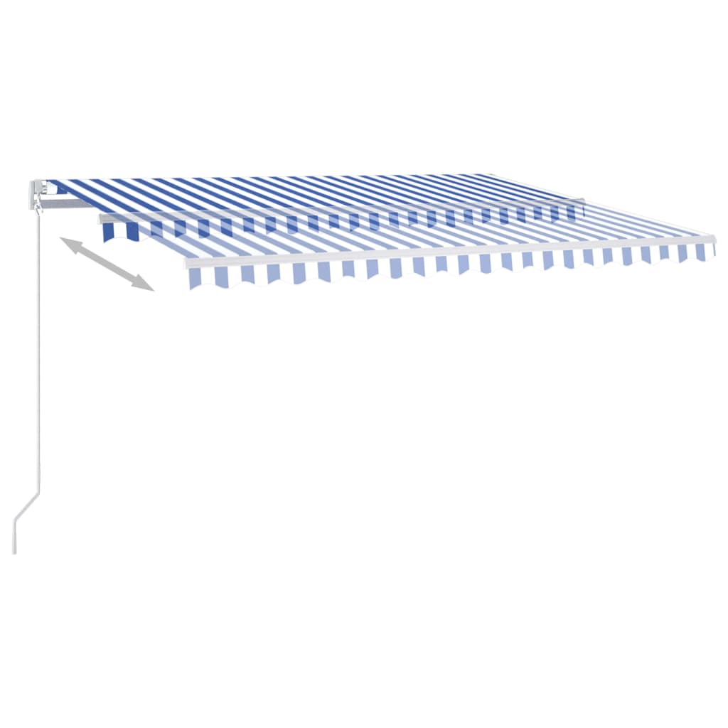 Automatic retractable awning with poles 4x3.5 m blue and white