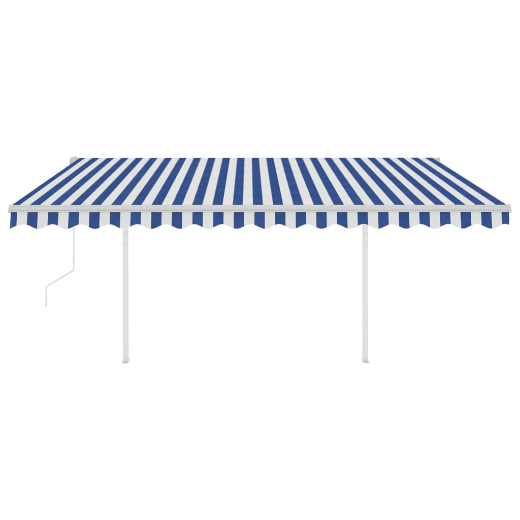Automatic retractable awning with poles 4x3.5 m blue and white