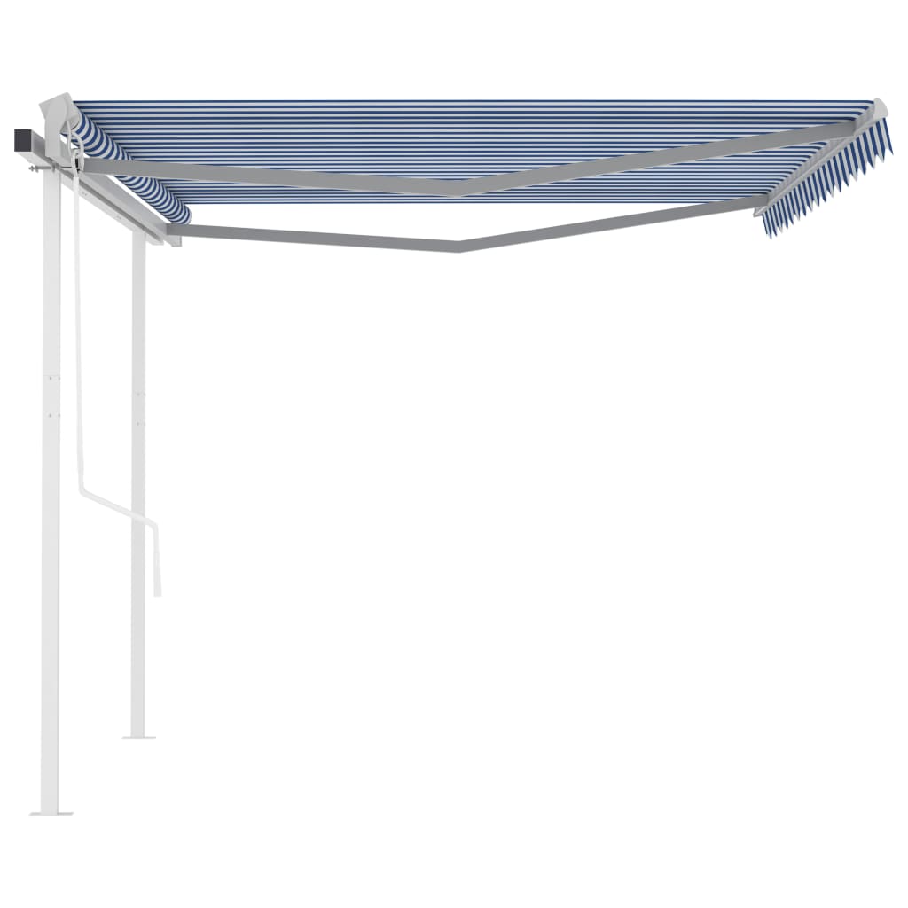 Automatic retractable awning with poles 4x3.5 m blue and white
