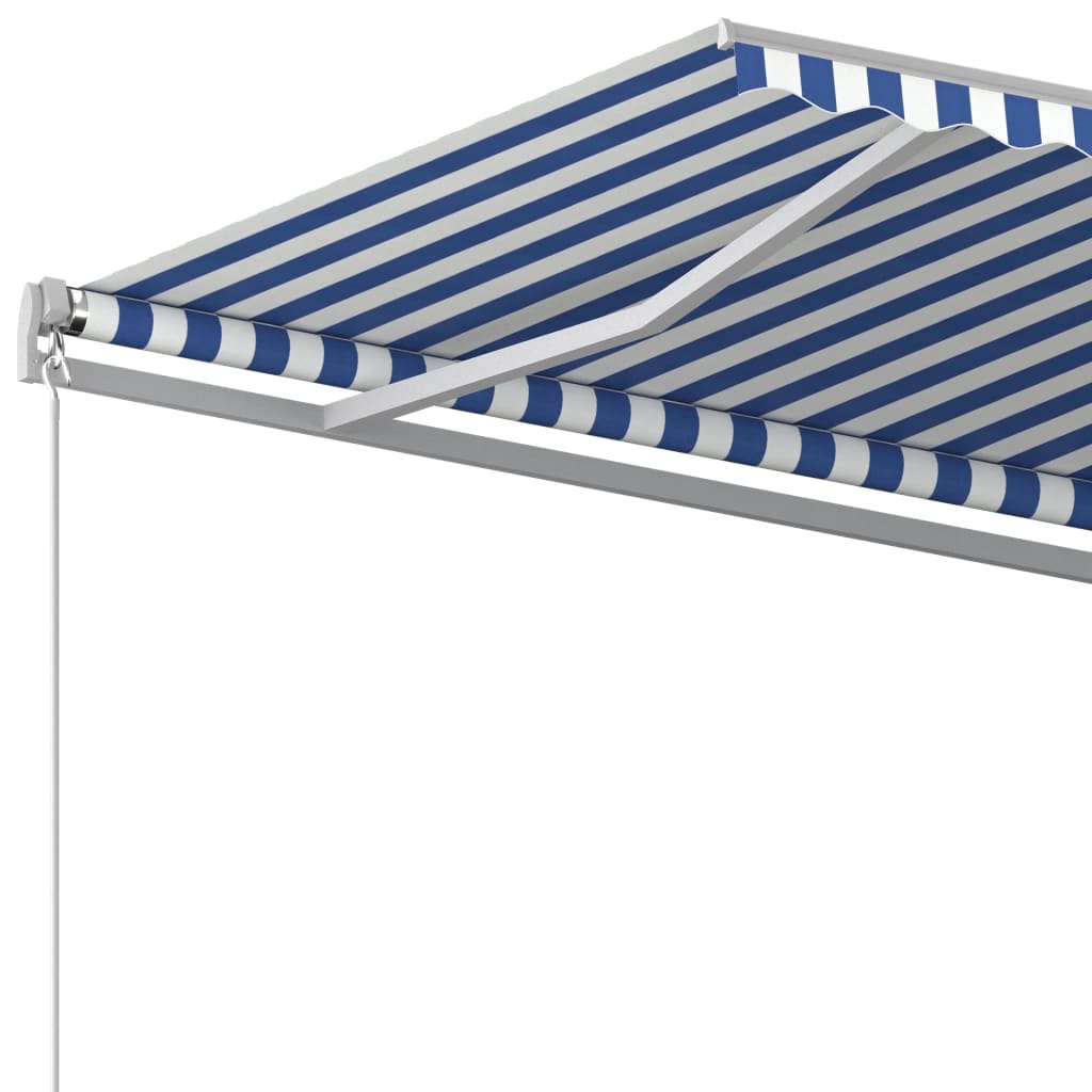 Automatic retractable awning with poles 4x3.5 m blue and white