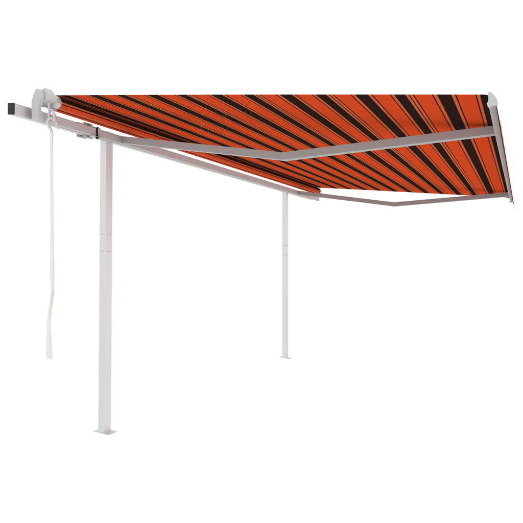 Automatic retractable awning with poles 4x3.5 m orange brown