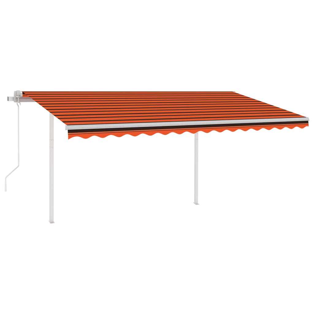 Automatic retractable awning with poles 4x3.5 m orange brown