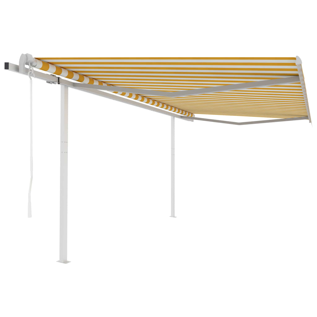 Automatic retractable awning with poles 4.5x3.5 m yellow and white