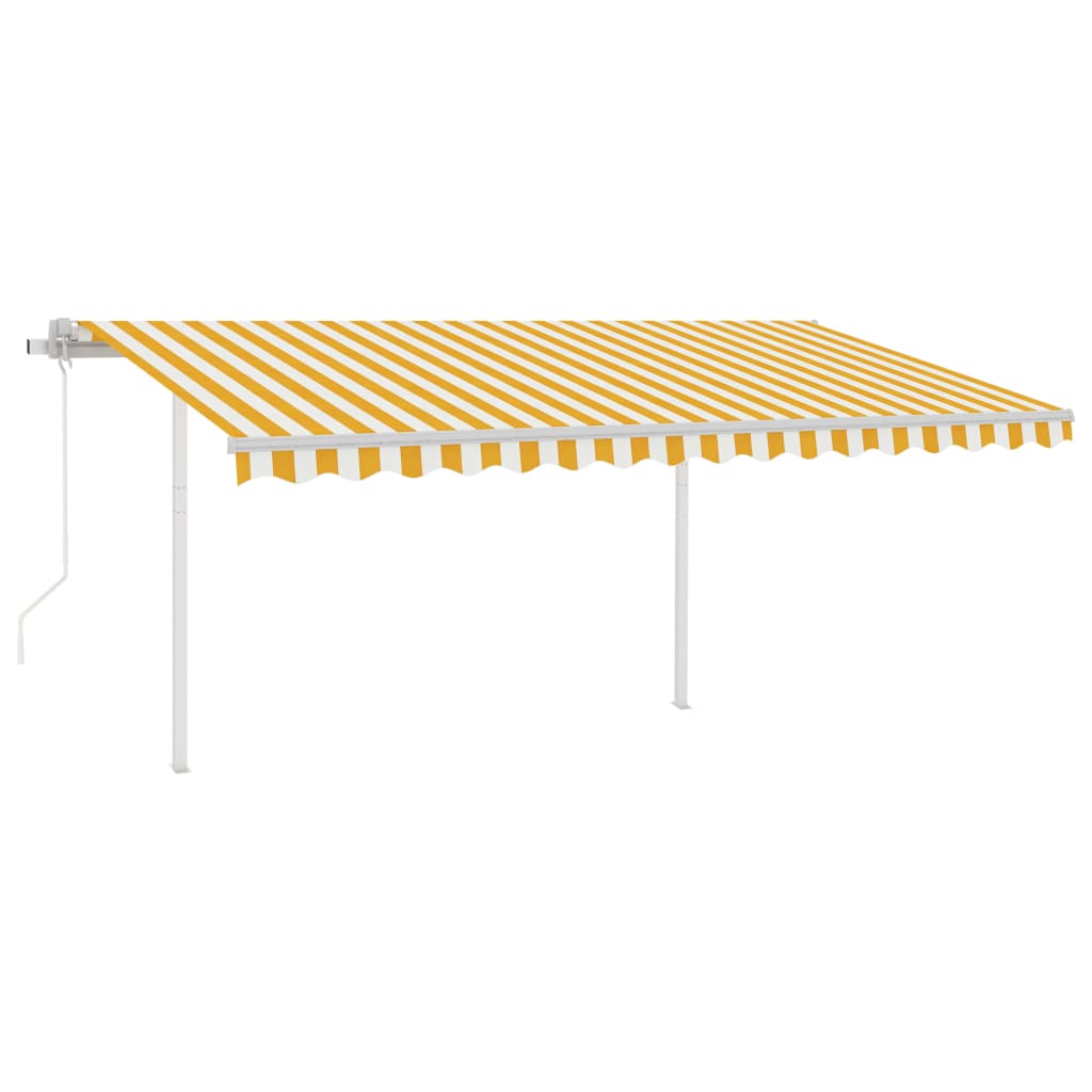 Automatic retractable awning with poles 4.5x3.5 m yellow and white
