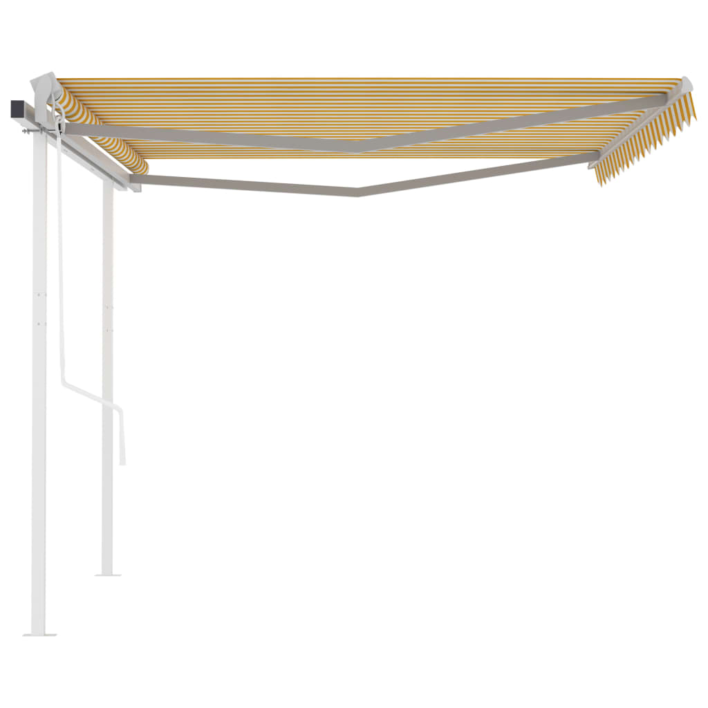 Automatic retractable awning with poles 4.5x3.5 m yellow and white