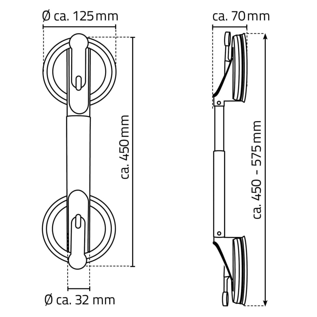 Telescopic grab bar with suction cups 12 cm 100 kg A0150301