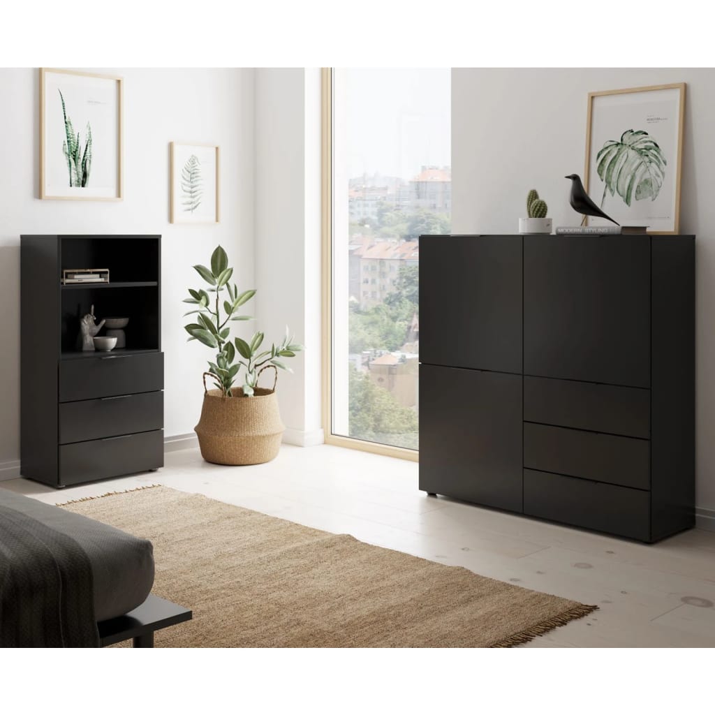 Chest of drawers with 3 doors and 3 drawers black