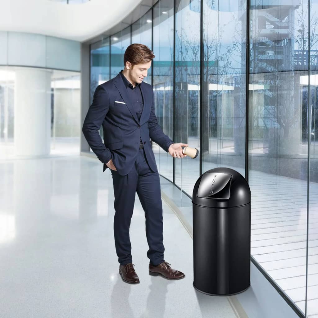 Trash can with sliding lid 40 L matt black