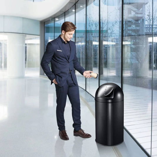 Trash can with sliding lid 40 L matt black