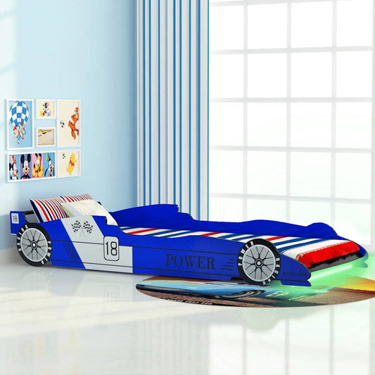 Children's racing car bed with LED 90x200 cm blue
