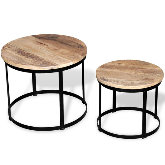 2-piece coffee table set in rough mango wood 40 cm/50 cm
