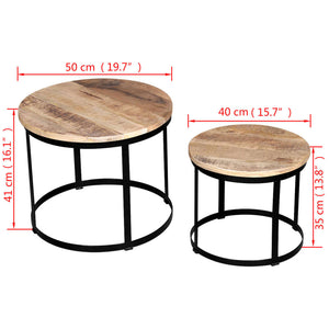 2-piece coffee table set in rough mango wood 40 cm/50 cm