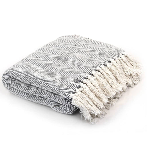 Plaid cotton herringbone pattern 160x210 cm grey
