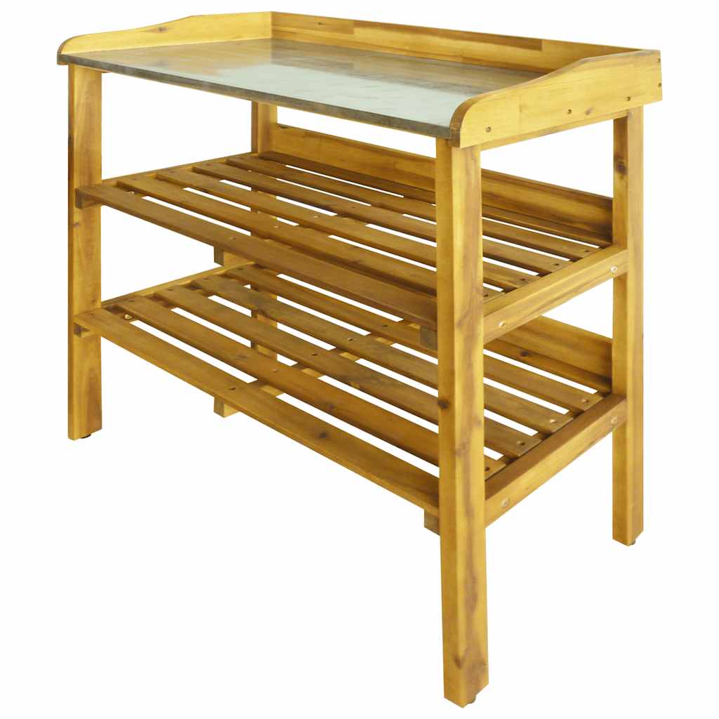 Plant bench with 2 shelves, solid acacia wood and zinc