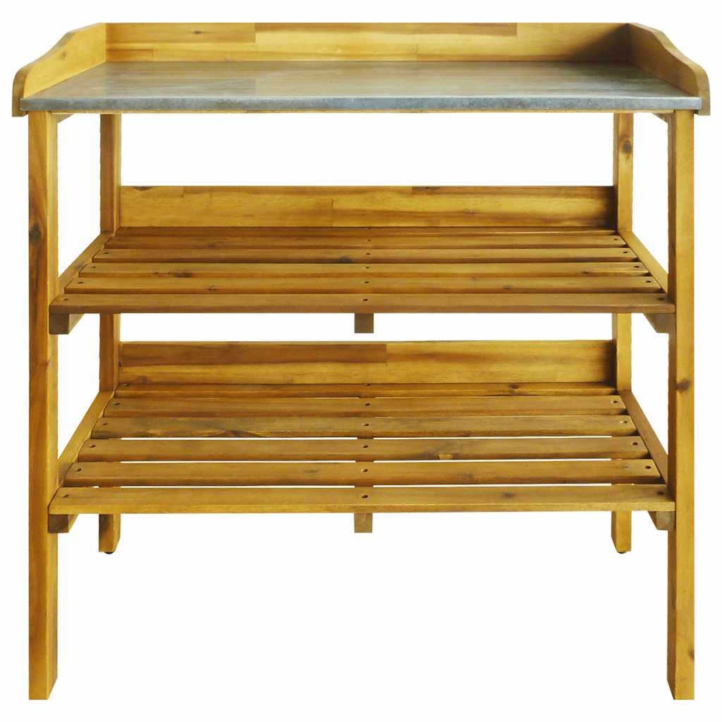 Plant bench with 2 shelves, solid acacia wood and zinc