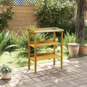 Plant bench with 2 shelves, solid acacia wood and zinc