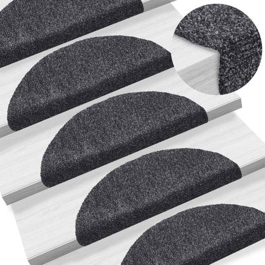 Self-adhesive stair mats needle punch 15 pcs 56x17x3cm dark grey