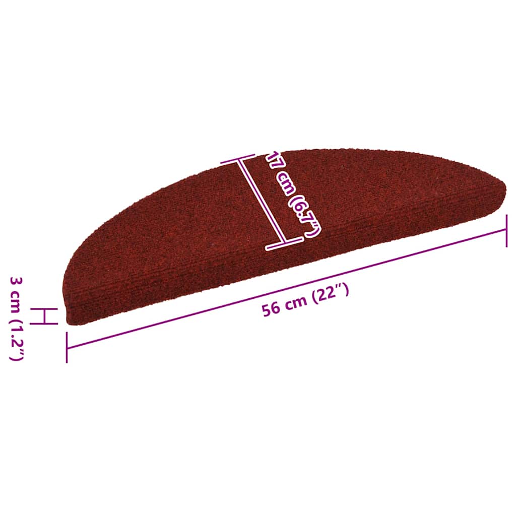 Self-adhesive stair mats needle punch 15 pcs 56x17x3 cm red