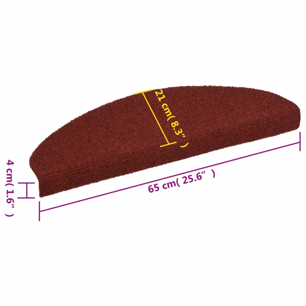 Self-adhesive stair mats needle punch 15 pcs 65x21x4cm red