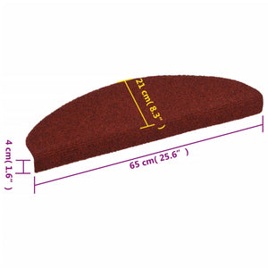 Self-adhesive stair mats needle punch 15 pcs 65x21x4cm red
