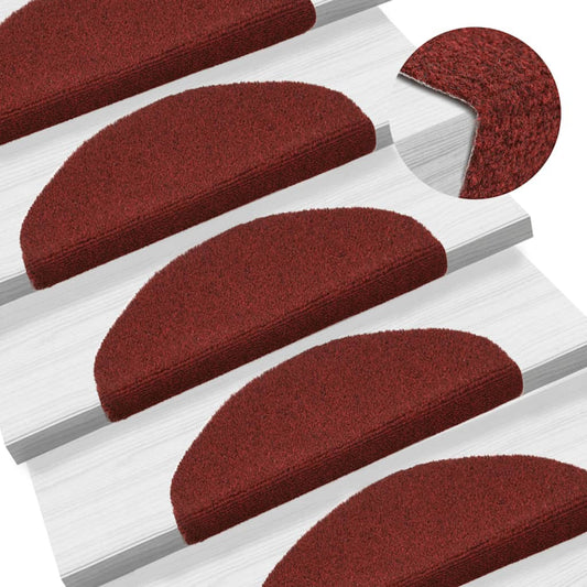 Self-adhesive stair mats needle punch 15 pcs 65x21x4cm red