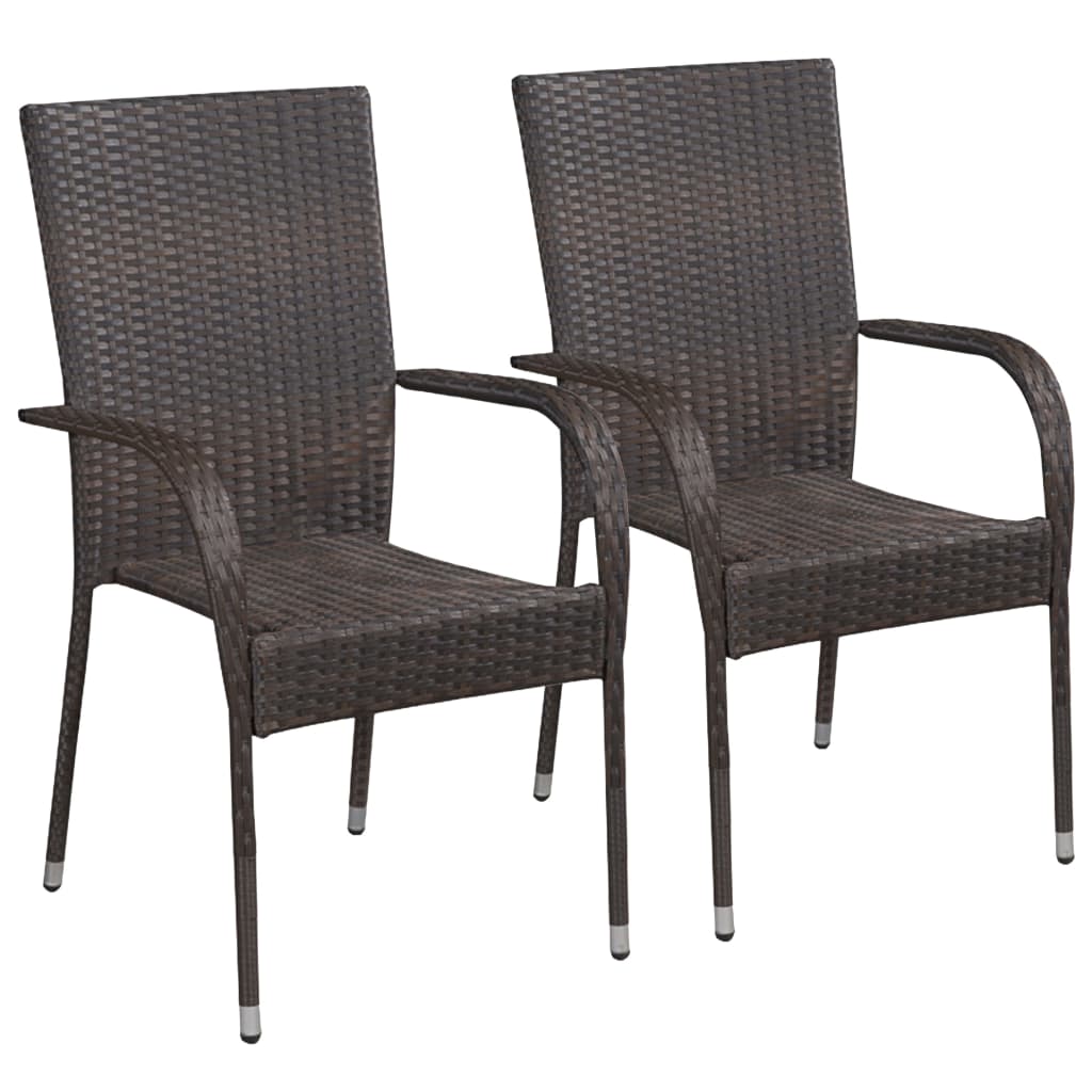 Stacking chairs 2 poly rattan brown
