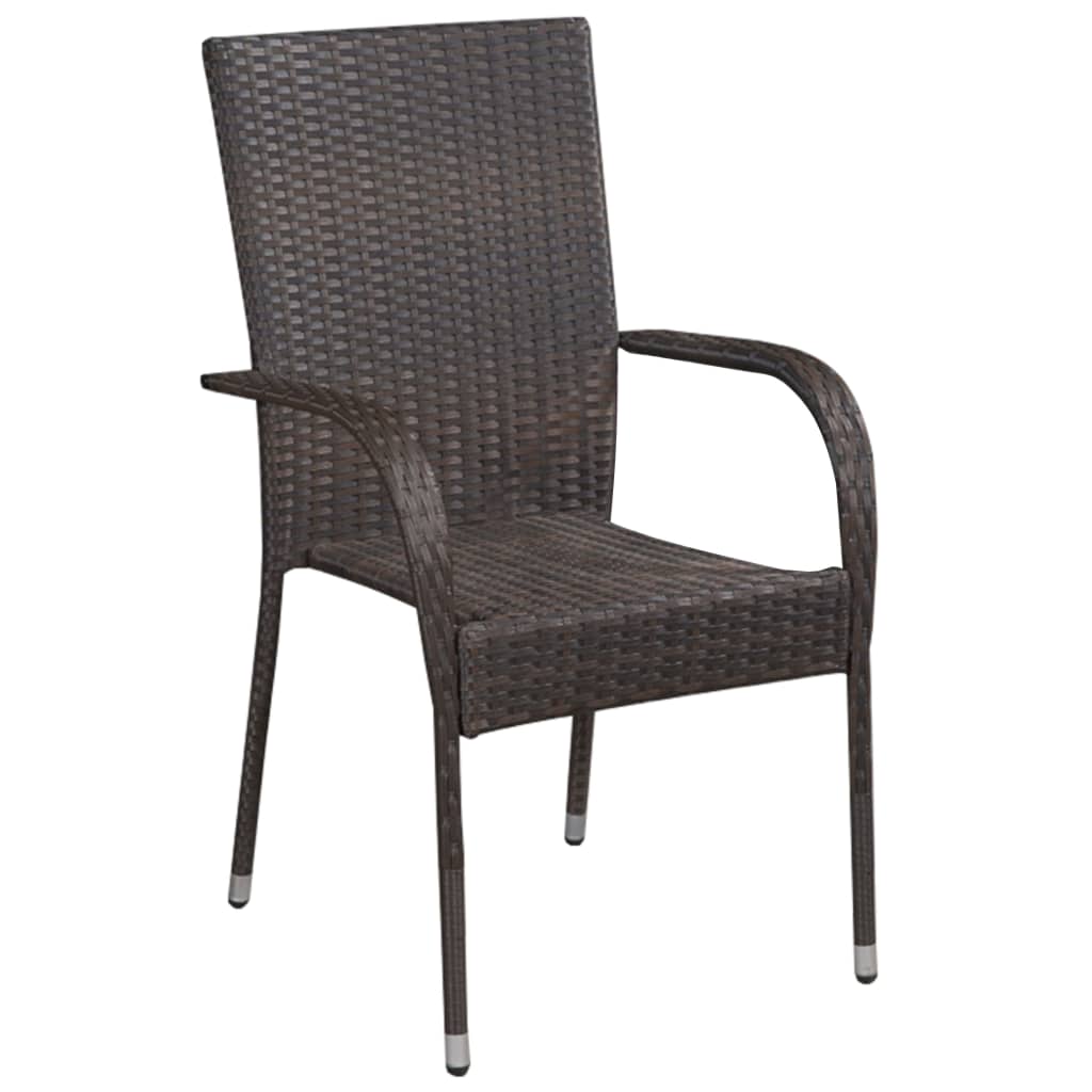 Stacking chairs 2 poly rattan brown