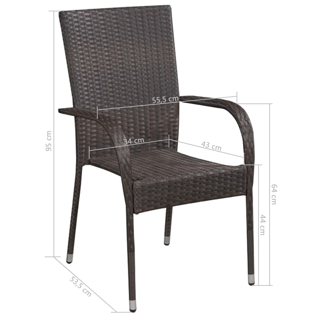 Stacking chairs 2 poly rattan brown