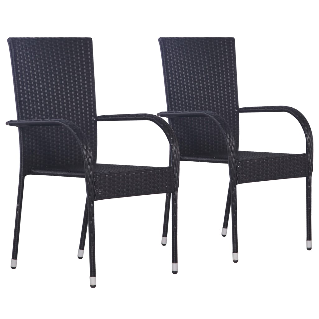 Stacking chairs 2 pcs poly rattan black