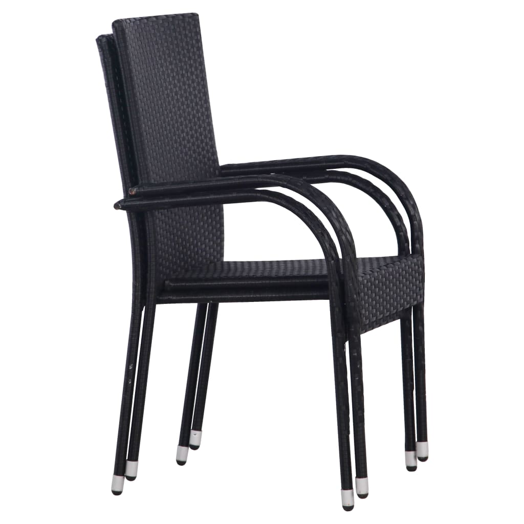 Stacking chairs 2 pcs poly rattan black