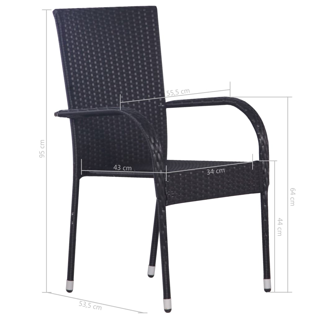 Stacking chairs 2 pcs poly rattan black