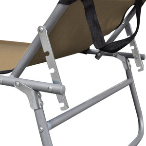 Folding sun lounger with sunshade steel grey-brown