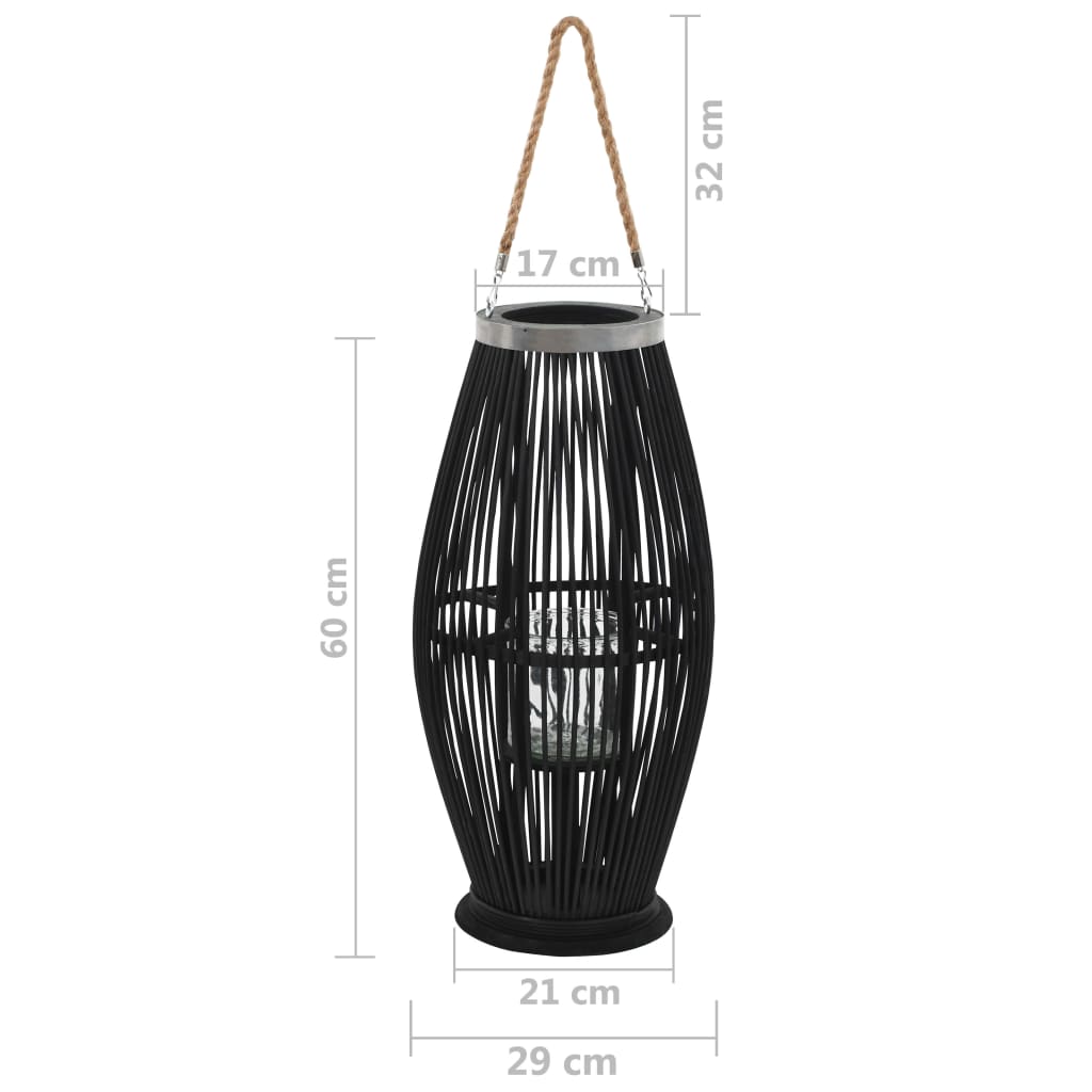 Hanging lantern for candles bamboo black 60 cm
