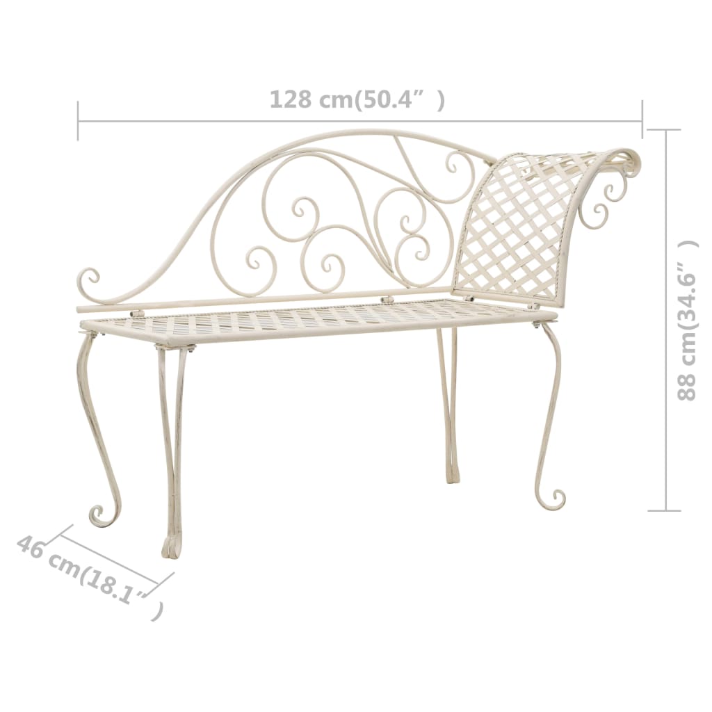 Garden chaise longue 128 cm metal antique white