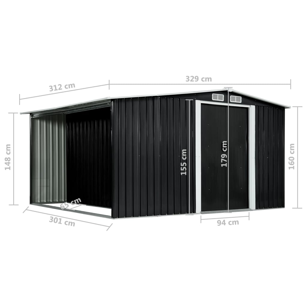 Garden shed with sliding doors anthracite 329.5x312x178 cm steel