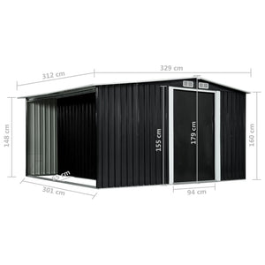 Garden shed with sliding doors anthracite 329.5x312x178 cm steel