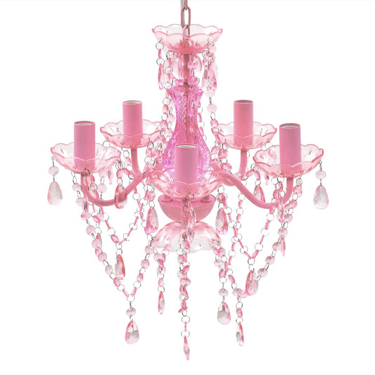 Crystal chandelier 5 bulbs pink
